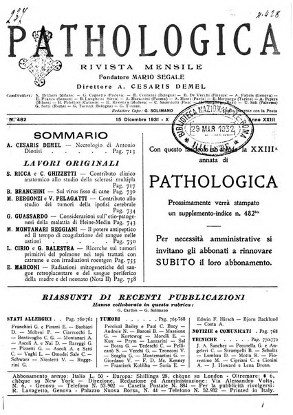 Pathologica rivista quindicinale