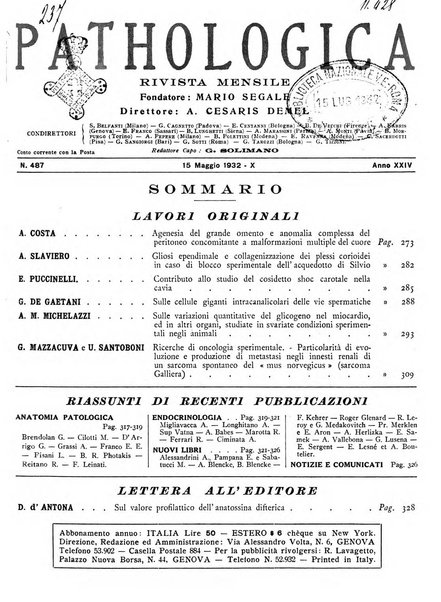 Pathologica rivista quindicinale