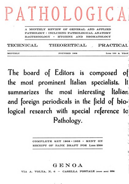 Pathologica rivista quindicinale