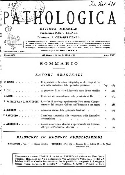 Pathologica rivista quindicinale