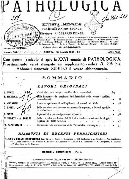 Pathologica rivista quindicinale