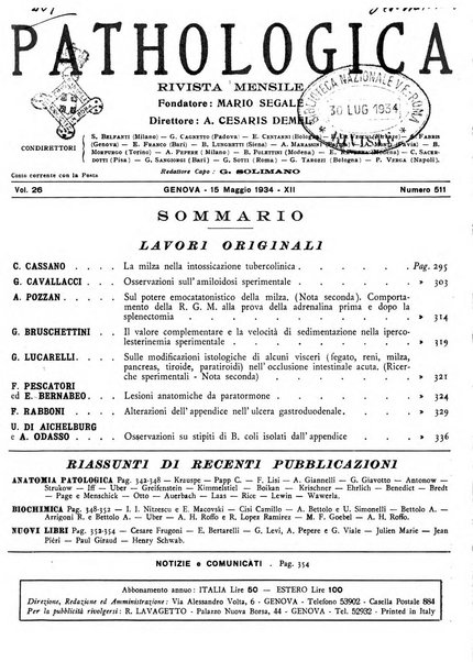 Pathologica rivista quindicinale