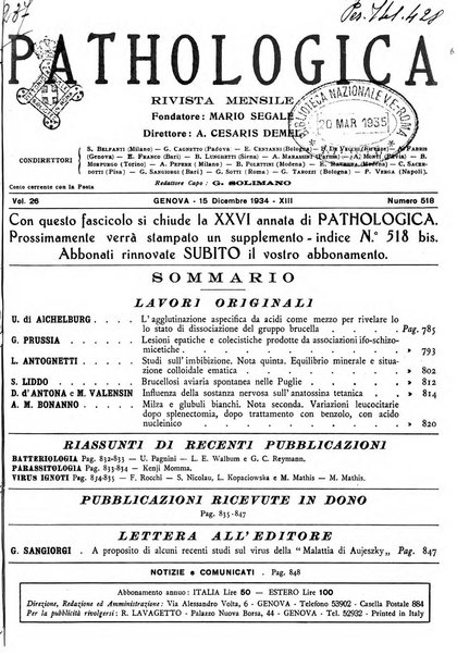 Pathologica rivista quindicinale