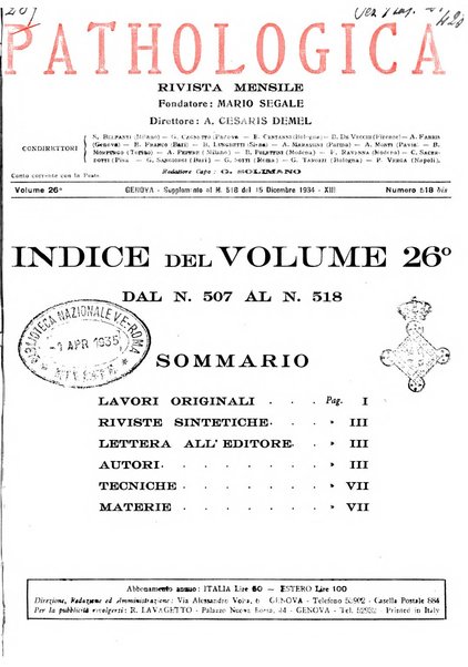 Pathologica rivista quindicinale