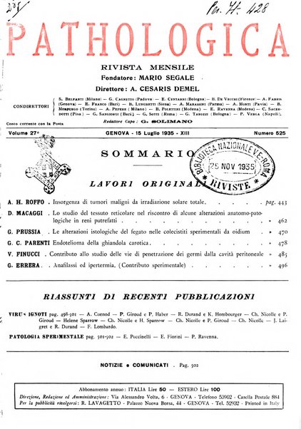 Pathologica rivista quindicinale