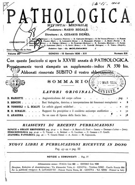 Pathologica rivista quindicinale