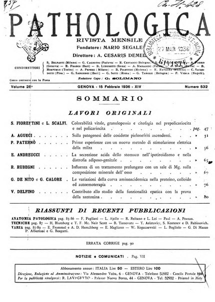 Pathologica rivista quindicinale