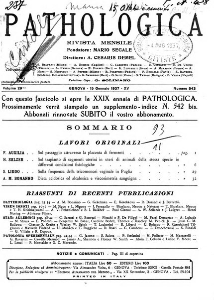 Pathologica rivista quindicinale