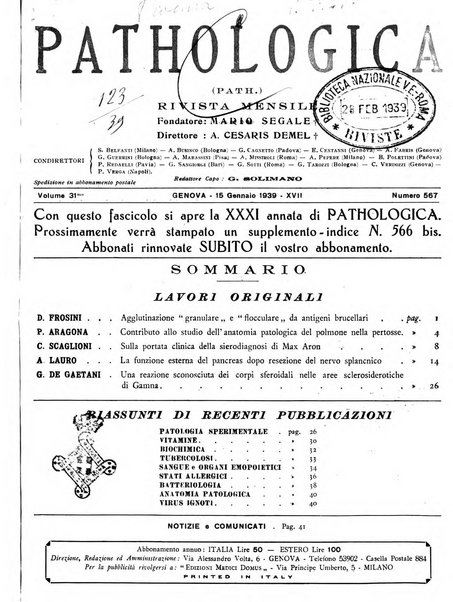 Pathologica rivista quindicinale