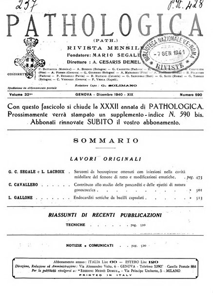 Pathologica rivista quindicinale