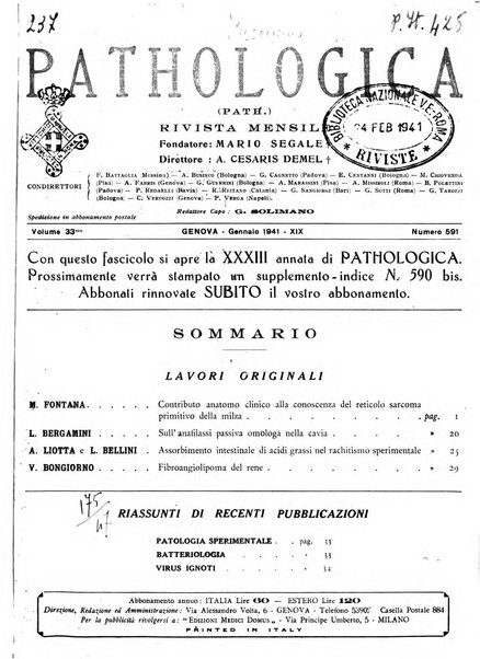 Pathologica rivista quindicinale