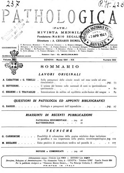 Pathologica rivista quindicinale