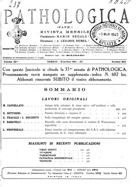 Pathologica rivista quindicinale