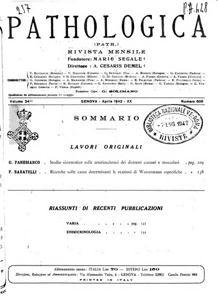 Pathologica rivista quindicinale