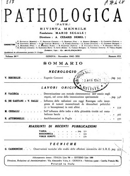 Pathologica rivista quindicinale