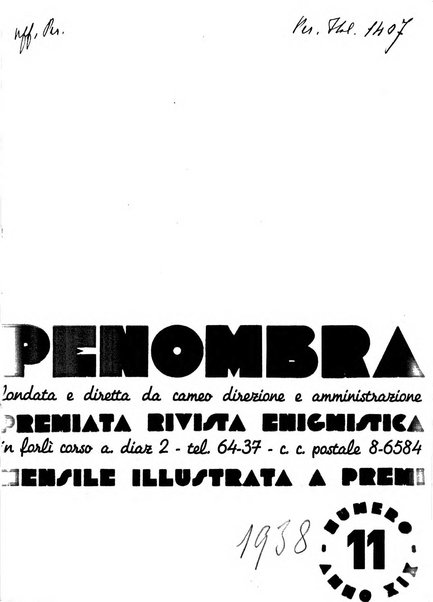 Penombra rivista enimmistica, mensile, illustrata, a premi