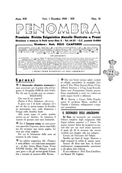 Penombra rivista enimmistica, mensile, illustrata, a premi