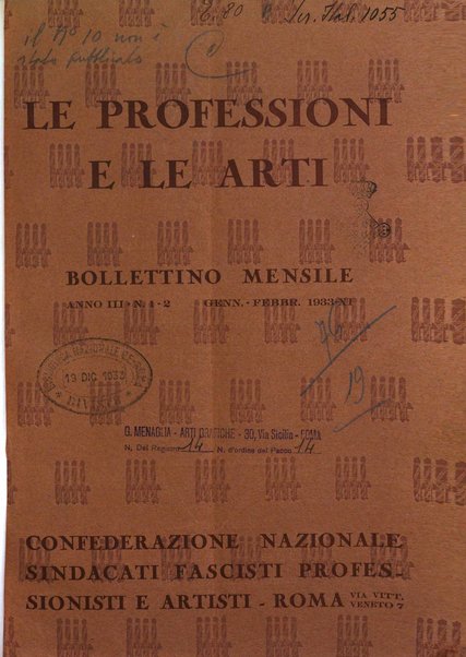 Le professioni e le arti Bollettino mensile della confederazione nazionale