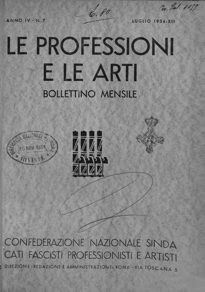 Le professioni e le arti Bollettino mensile della confederazione nazionale