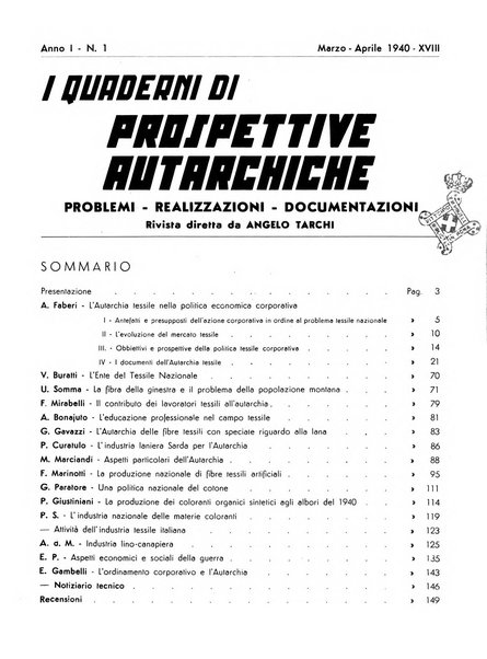 I quaderni di prospettive autarchiche problemi, realizzazioni, documentazioni