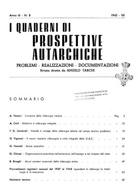 I quaderni di prospettive autarchiche problemi, realizzazioni, documentazioni