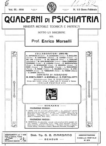 Quaderni di psichiatria rivista mensile teorica e pratica