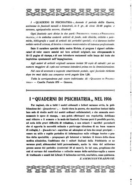 Quaderni di psichiatria rivista mensile teorica e pratica