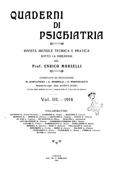 Quaderni di psichiatria rivista mensile teorica e pratica