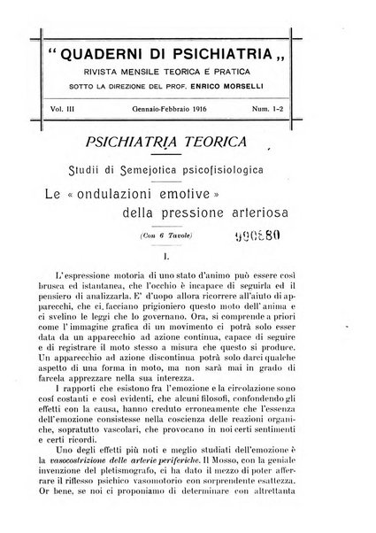 Quaderni di psichiatria rivista mensile teorica e pratica