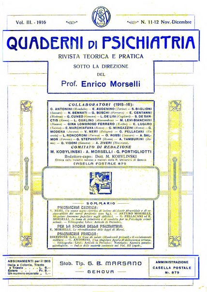 Quaderni di psichiatria rivista mensile teorica e pratica