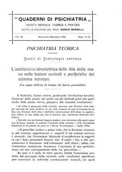 Quaderni di psichiatria rivista mensile teorica e pratica