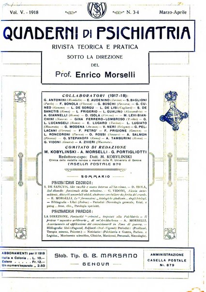 Quaderni di psichiatria rivista mensile teorica e pratica