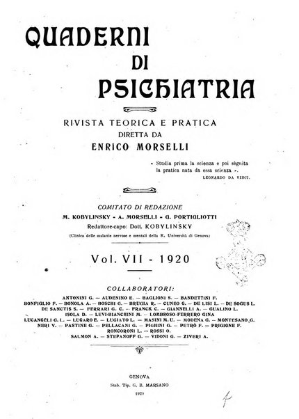 Quaderni di psichiatria rivista mensile teorica e pratica