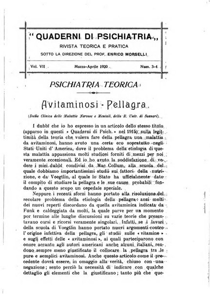 Quaderni di psichiatria rivista mensile teorica e pratica