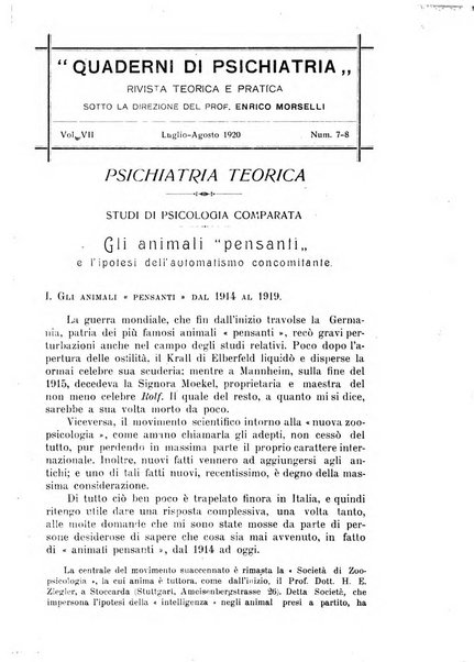 Quaderni di psichiatria rivista mensile teorica e pratica