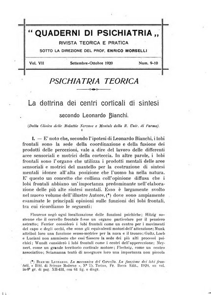 Quaderni di psichiatria rivista mensile teorica e pratica