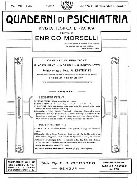 Quaderni di psichiatria rivista mensile teorica e pratica