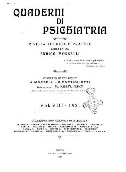 Quaderni di psichiatria rivista mensile teorica e pratica