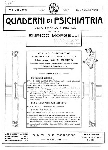 Quaderni di psichiatria rivista mensile teorica e pratica