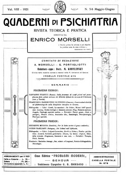 Quaderni di psichiatria rivista mensile teorica e pratica