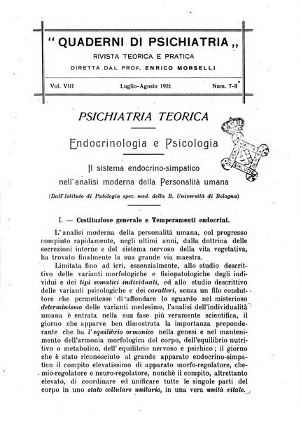 Quaderni di psichiatria rivista mensile teorica e pratica