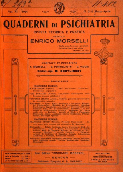 Quaderni di psichiatria rivista mensile teorica e pratica