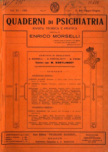 Quaderni di psichiatria rivista mensile teorica e pratica