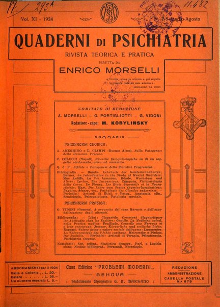 Quaderni di psichiatria rivista mensile teorica e pratica