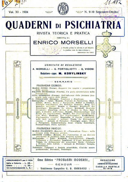 Quaderni di psichiatria rivista mensile teorica e pratica