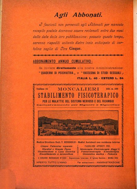 Quaderni di psichiatria rivista mensile teorica e pratica