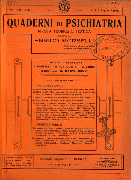 Quaderni di psichiatria rivista mensile teorica e pratica