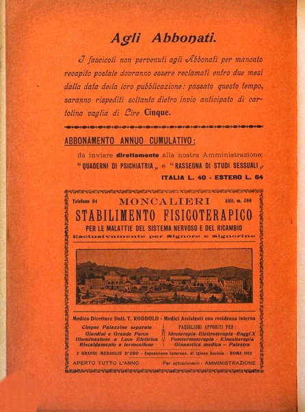 Quaderni di psichiatria rivista mensile teorica e pratica