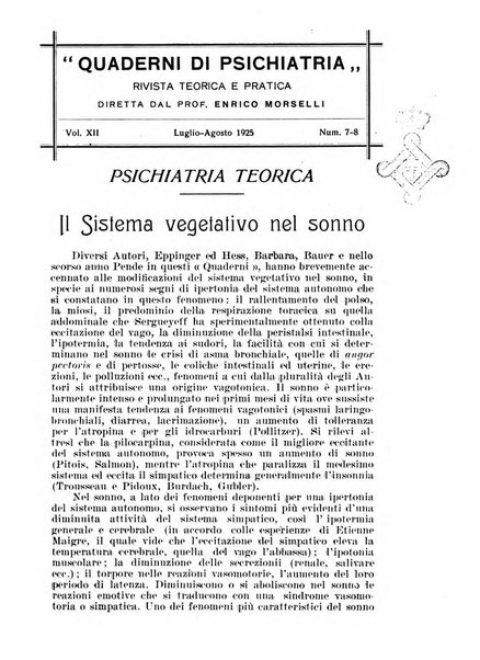 Quaderni di psichiatria rivista mensile teorica e pratica