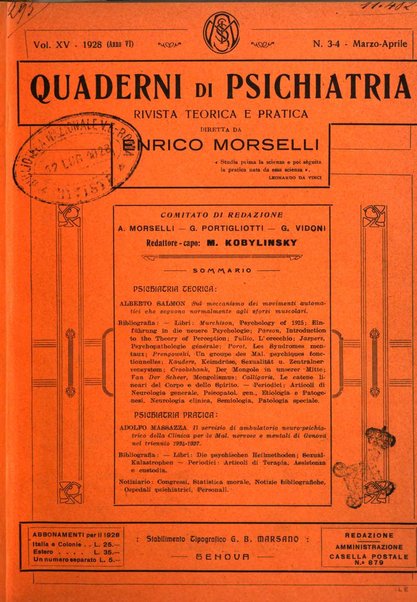 Quaderni di psichiatria rivista mensile teorica e pratica